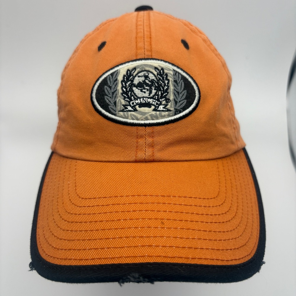 Cinch Crest Cap Dad Hat Strapback Distressed Brim Orange